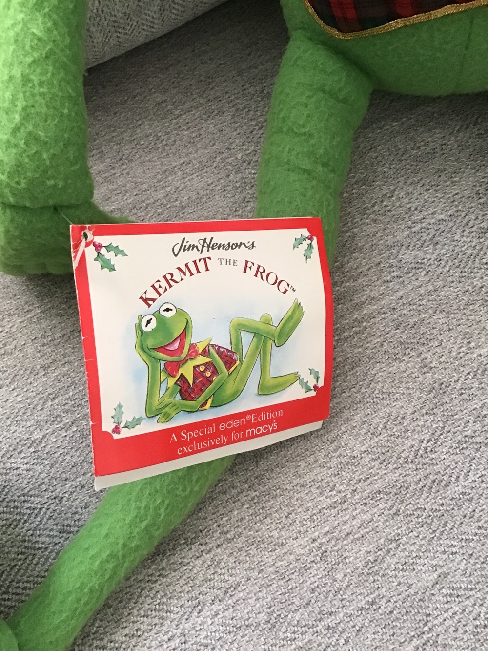 Vintage Large Kermit the Frog Plush with Plaid Vest 24” - Picture 4 of 14